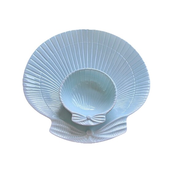 Dennis East International Mint Green Scallop Shell Beach Chip & Dip Tray Party - Picture 1 of 7